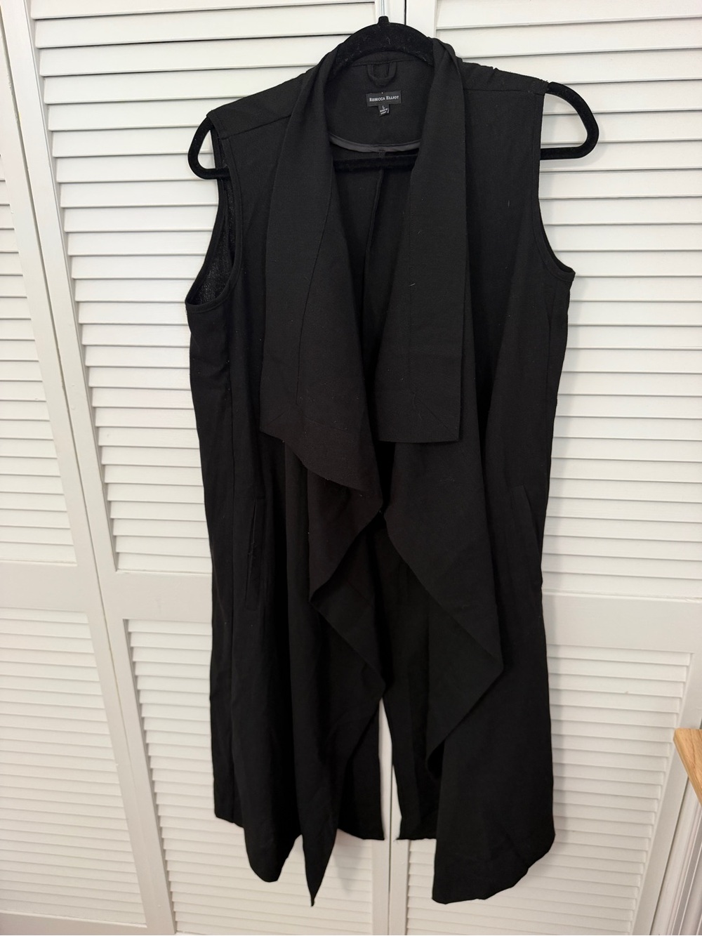 Rebecca Elliot Black Sleeveless Draped Open-Front Vest Size L